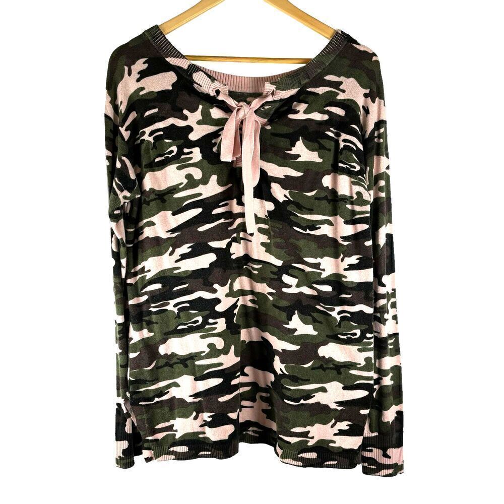 Sanctuary Trixie Lace Up Sweater Heritage Pink and Green Camo - Picture 4 of 7